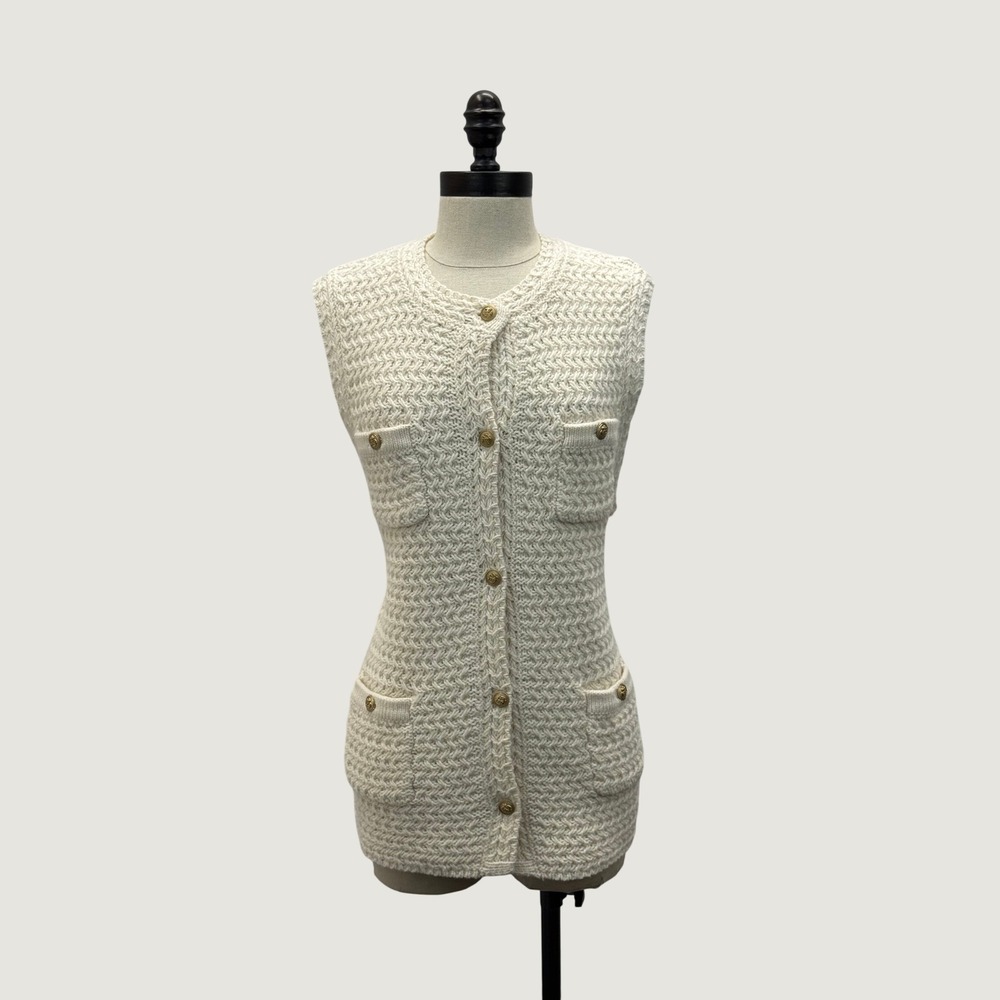 Vanessa Bruno Knit Vest Women S Cream New Wool Cotton Blend Gold Button Cardigan